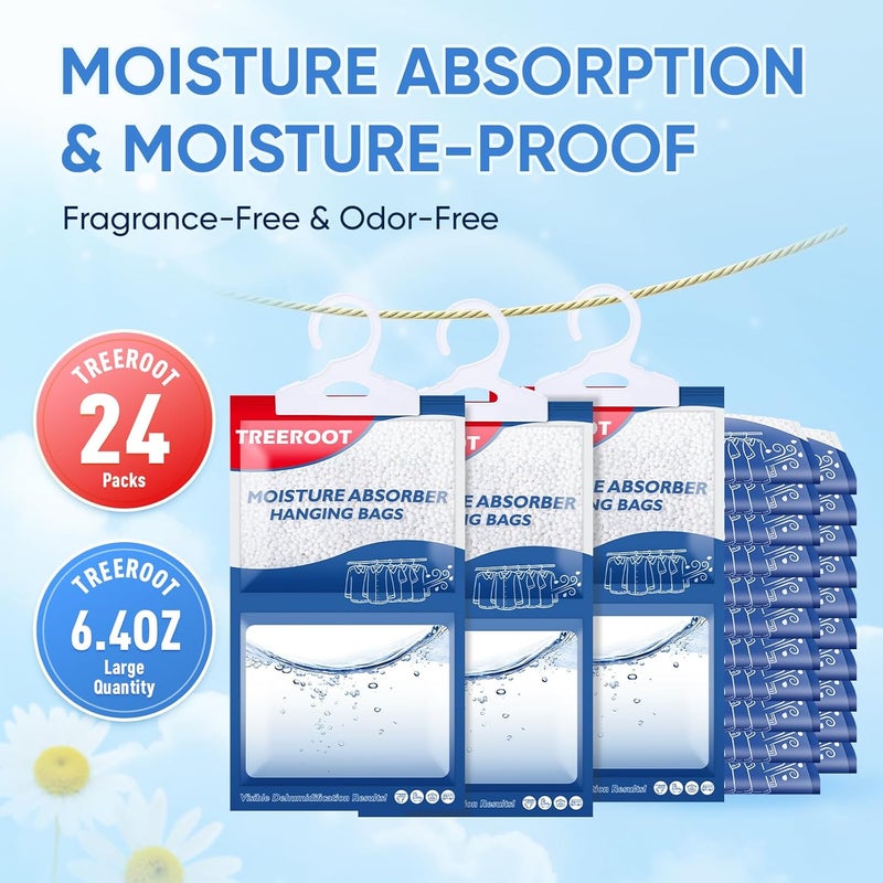 Treeroot 24 Pack Moisture Absorbers for Closet, 6.4OZ Hanging Closet Dehumidifier Bags, Hanging Humidity Absorber in Wardrobes, Kitchens and Bathrooms - Image 2